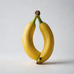 A ripe, vibrant yellow banana with a slight curvature, set against a minimalist white background.