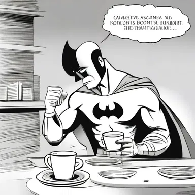 In the comic strip, the superhero finds comfort and strength in a steaming cupper after a long day of crime-fighting.