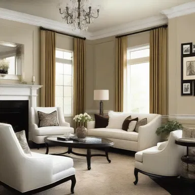 The present décor of the room incorporates modern elements with traditional elegance.