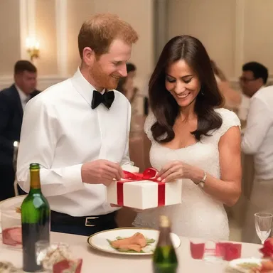 The couple exchanged presents during their anniversary dinner.