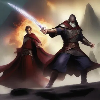 In the fantasy novel, the hero battles against a powerful sorcerer.