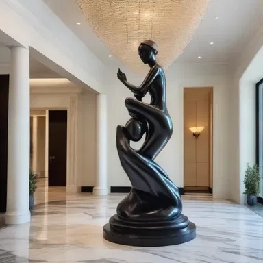 The designer added a beautiful sculpture as a present to the client in the grand foyer.