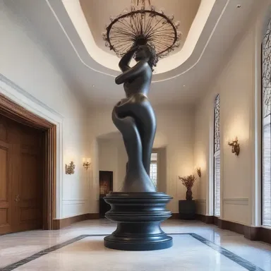 The designer added a beautiful sculpture as a present to the client in the grand foyer.