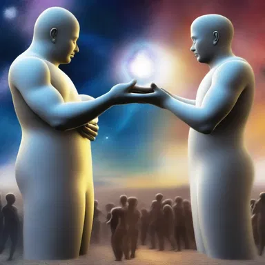 In the distant future, humans exchange presents with beings from other galaxies as a gesture of peace and unity.