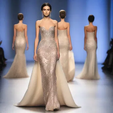 The fashion designer showcased a stunning evening gown adorned with intricate beadwork, which was an exquisite present for the runway show.