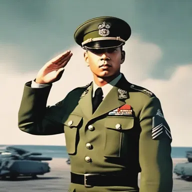 In the novel, the protagonist presents a military salute as a sign of respect to his commanding officer.