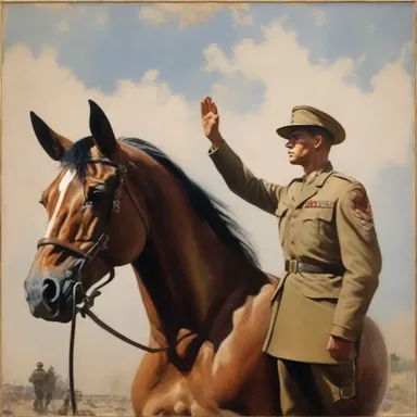 The artist painted a stunning masterpiece featuring a soldier presenting a salute, capturing the essence of military discipline and honor.