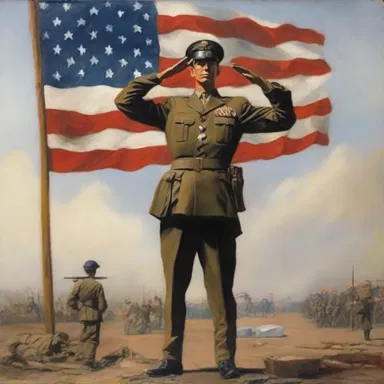 The artist painted a stunning masterpiece featuring a soldier presenting a salute, capturing the essence of military discipline and honor.
