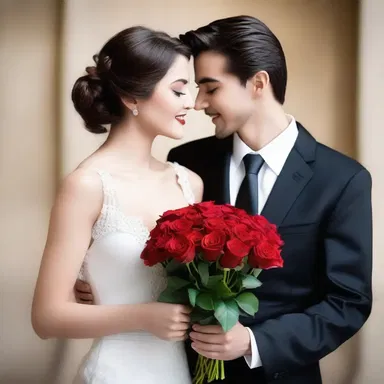The suitor presented his lover with a bouquet of red roses, expressing his undying love for her.