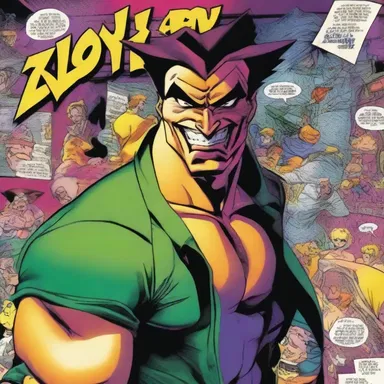 The artist used vivid colors and exaggerated features to present the character in the comic.