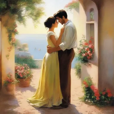 The painter skillfully presented the couple's love and affection in the romantic scene.