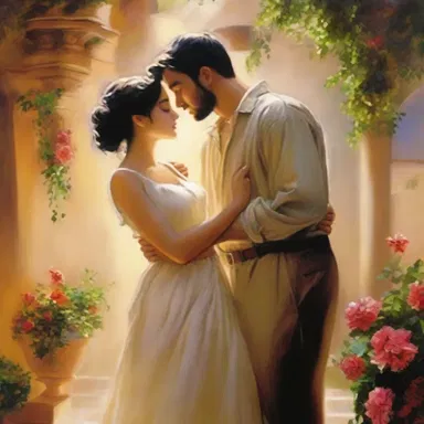 The painter skillfully presented the couple's love and affection in the romantic scene.