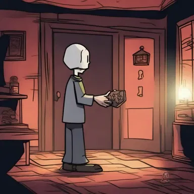 In the eerie haunted house, the main character is presented with a cursed object as a reward for solving a mysterious puzzle.