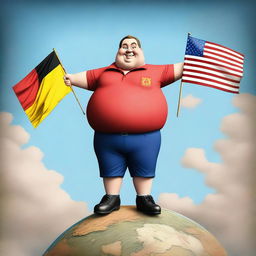 This is a high-quality digital art image showcasing a young man with a large head and a fat body