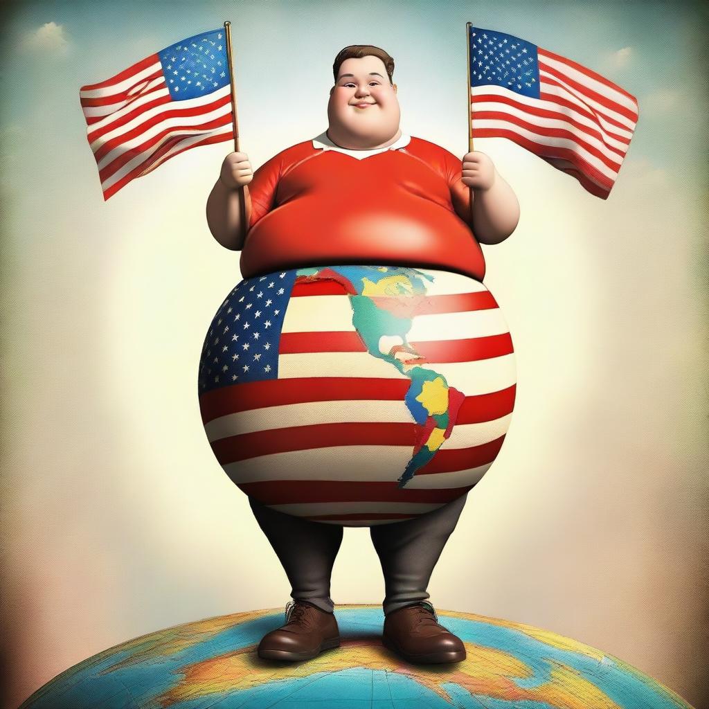 This is a high-quality digital art image showcasing a young man with a large head and a fat body