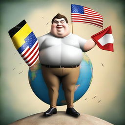 This is a high-quality digital art image showcasing a young man with a large head and a fat body