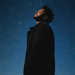 The Weeknd, the renowned singer, standing beneath a mesmerizing, star-filled night sky