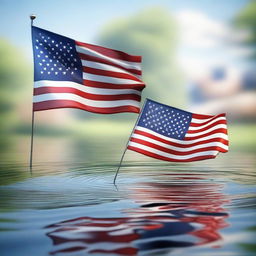 A high-definition digital art image showing the American and Belgian flags intertwined, floating gently on the surface of the water