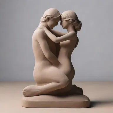 The sculptor used his moldable clay to create a beautiful statue of a couple in an affectionate embrace.