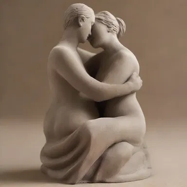 The sculptor used his moldable clay to create a beautiful statue of a couple in an affectionate embrace.