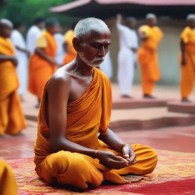 During the religious ceremony, the devotee showed hesitation before taking the final step towards enlightenment.