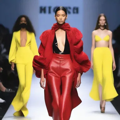The fashion show featured garments with exaggerated sleeves, resembling maulers, creating a bold and unique look.