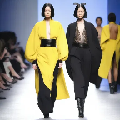 The fashion show featured garments with exaggerated sleeves, resembling maulers, creating a bold and unique look.