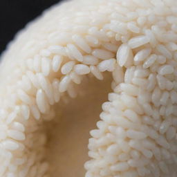 A close-up view of a single grain of rice, partially cracked open, revealing lush, ripe rice within.