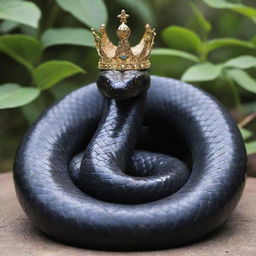 A giant black snake adorned with a majestic crown.