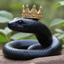 A giant black snake adorned with a majestic crown.