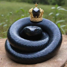 A giant black snake adorned with a majestic crown.