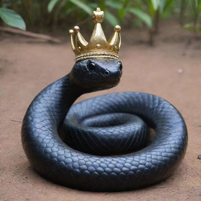 A giant black snake adorned with a majestic crown.