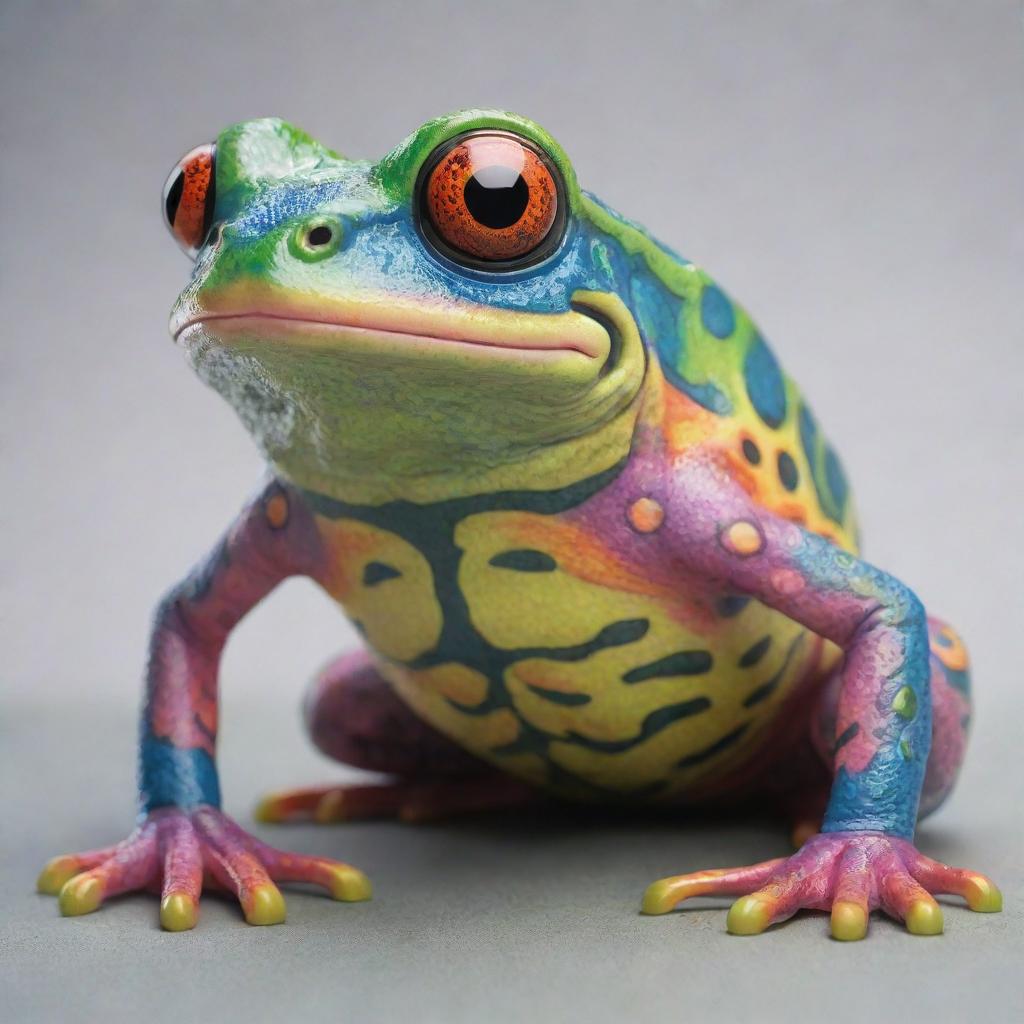 A colorful anime-style frog monster with detailed, vibrant patterns and engaging, exaggerated features.