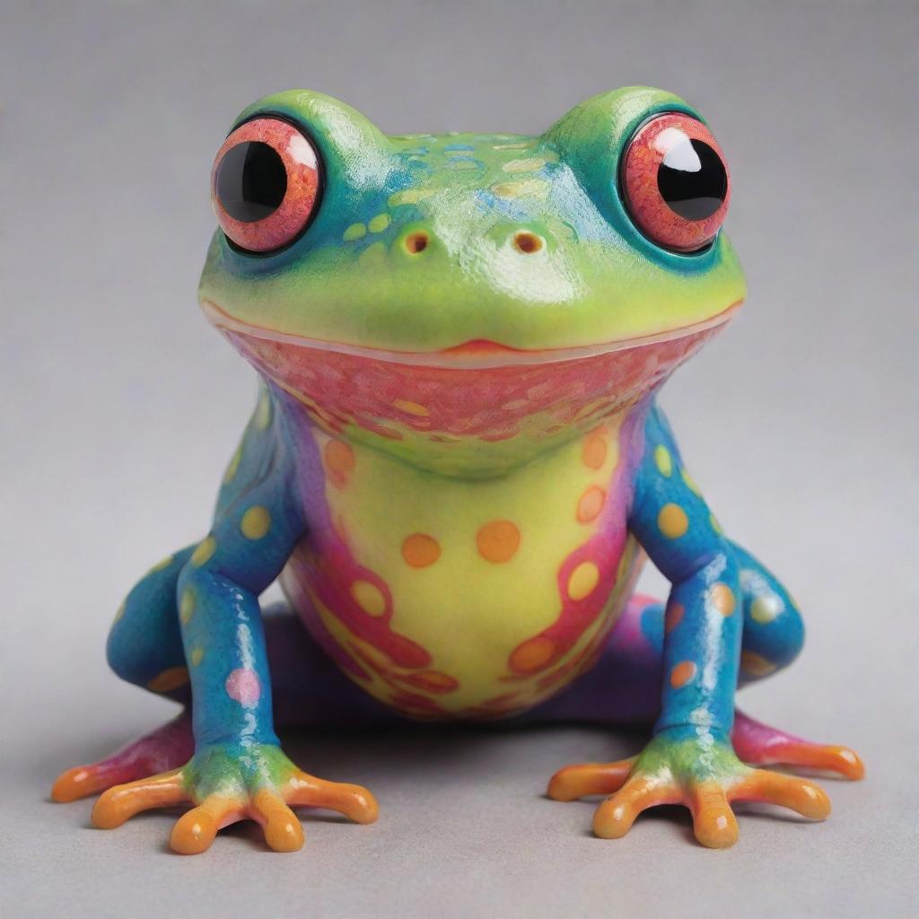 A colorful anime-style frog monster with detailed, vibrant patterns and engaging, exaggerated features.