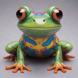 A colorful anime-style frog monster with detailed, vibrant patterns and engaging, exaggerated features.