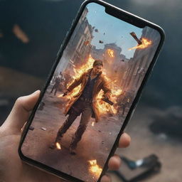 Create a thumbnail featuring the Free Fire game on a broken phone screen, capturing the action and intrigue of the game amidst the shattered glass effect.