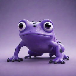 A Pixar-style monster that resembles a frog, colored purple with black spots, looking cool.