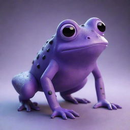 A Pixar-style monster that resembles a frog, colored purple with black spots, looking cool.