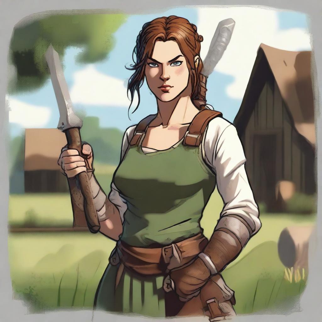 An image of a female human barbarian, depicted in the style of high-quality digital art