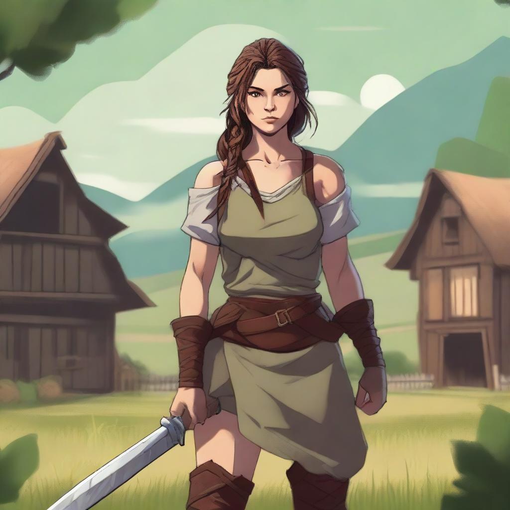 An image of a female human barbarian, depicted in the style of high-quality digital art