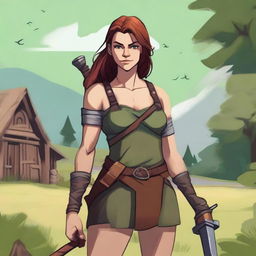 An image of a female human barbarian, depicted in the style of high-quality digital art