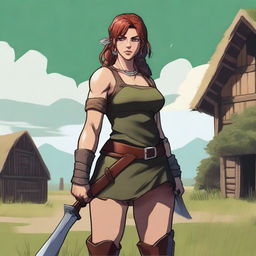 An image of a female human barbarian, depicted in the style of high-quality digital art