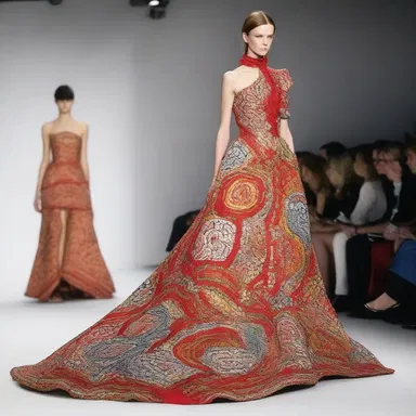 The eccentric fashion designer showcased a dress with intricate patterns inspired by the concept of a gouger.