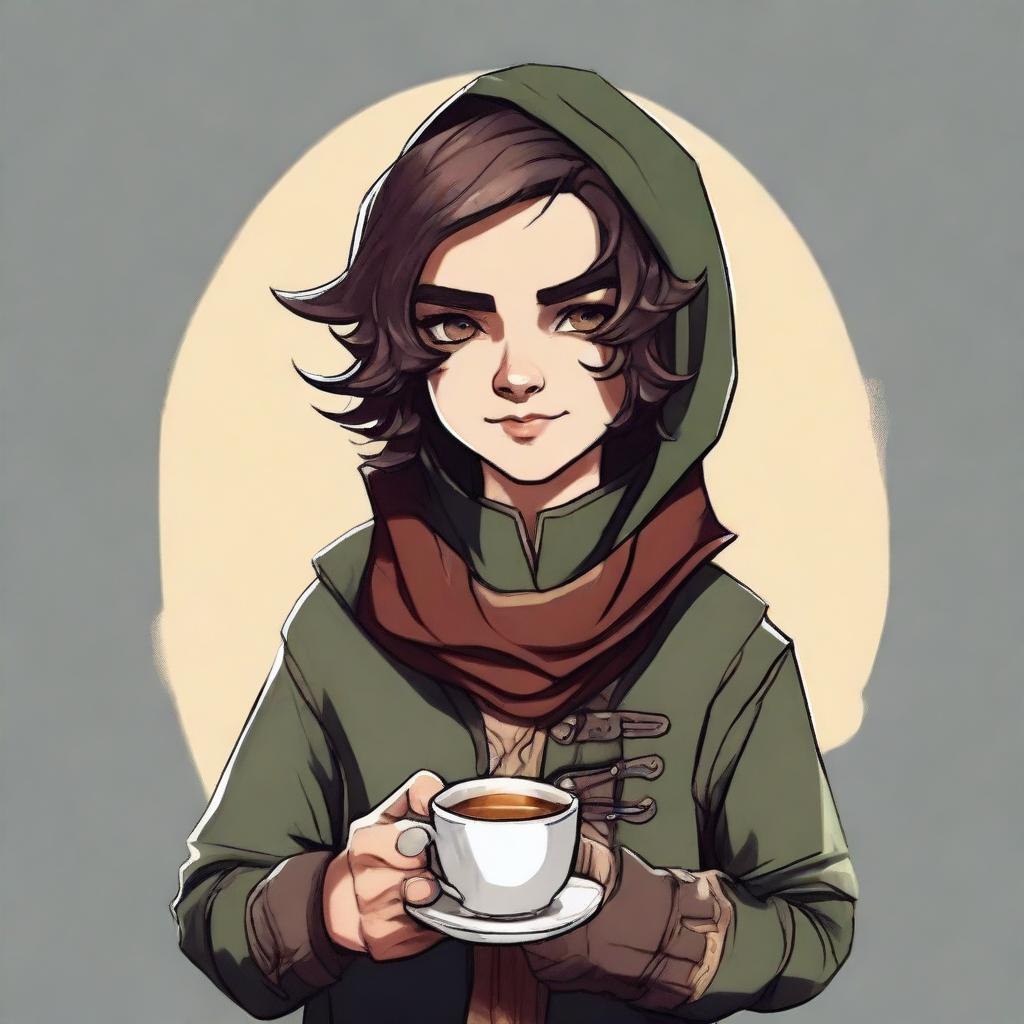 This is a high-quality digital art image featuring an androgynous halfling rogue