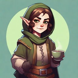 This is a high-quality digital art image featuring an androgynous halfling rogue