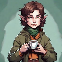 This is a high-quality digital art image featuring an androgynous halfling rogue