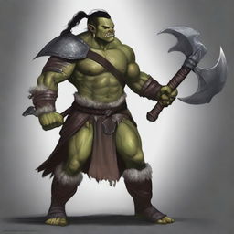 A high-quality digital art image portrays an androgynous half-orc cleric