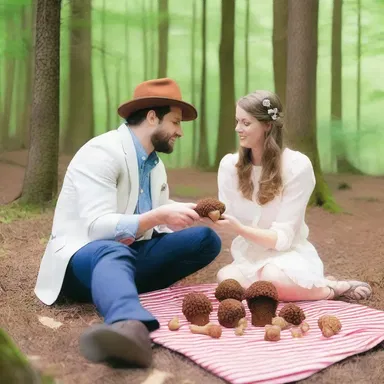 The couple went on a magical picnic and stumbled upon a hidden patch of saddled-shaped false morels, making their date even more enchanting.
