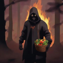 This is a high-quality digital art image of an evil bandit known for stealing vegetables and burning farms