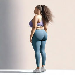 This high-quality digital art image features a woman with a voluptuous figure wearing tight leggings